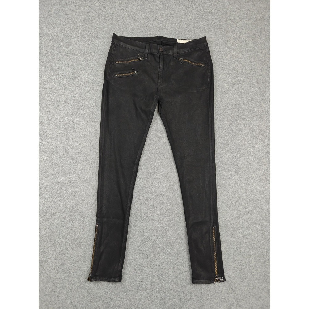 Rag & Bone Coated Mid Rise Skinny Jeans‎ Womens 31 Black Ankle Zip Stretch Denim